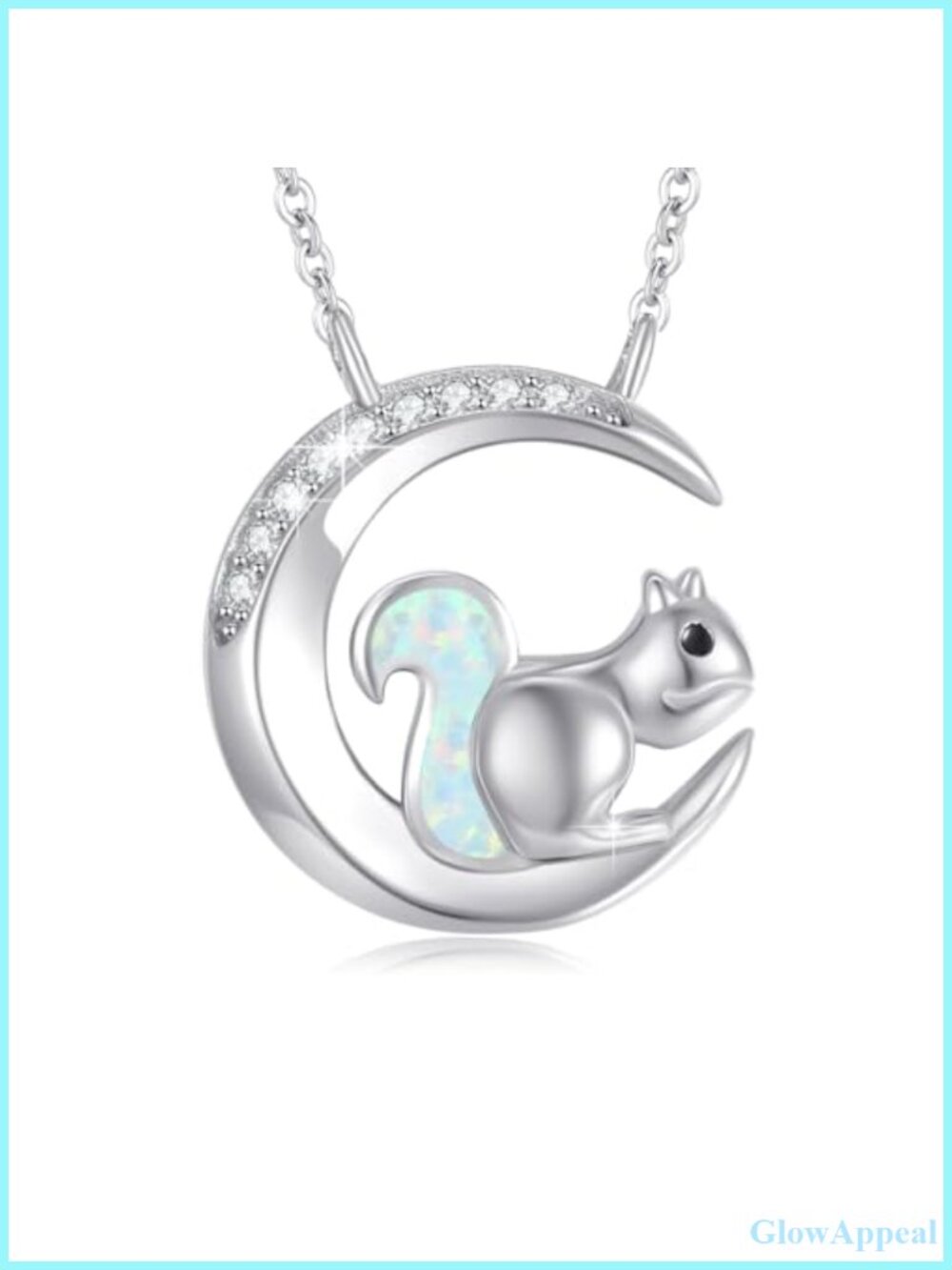 S925 Sterling Silver Squirrel Opal Pendant Necklace 18-20in Animal Jewelry Gift
